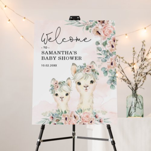 Blush Floral Llama Eucalyptus Baby Shower Welcome Foam Board