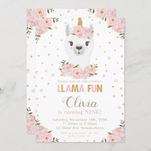 Blush Floral Llama Unicorn Birthday Llamacorn Invitation