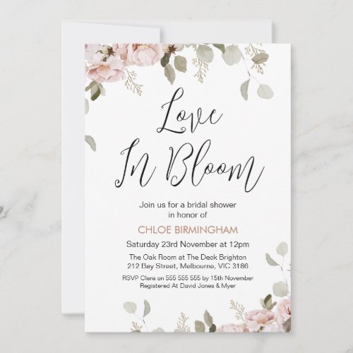 Blush Floral Love in Bloom Bridal Shower Invitation