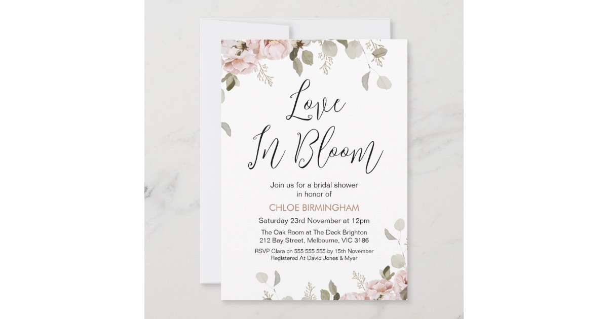 Blush Floral Love in Bloom Bridal Shower Invitation Zazzle