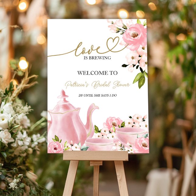 Blush Floral Love is Brewing Bridal Shower Welcome Foam Board (Creator Uploaded)