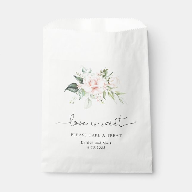 Blush Floral Love is Sweet Please take a Treat Favor Bag (Front)
