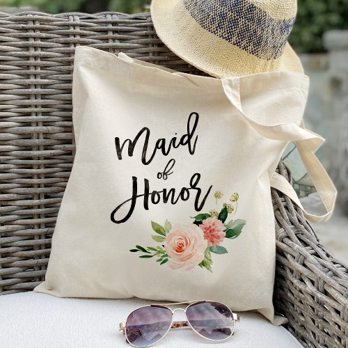 Blush floral  maid of honor wedding favor tote bag