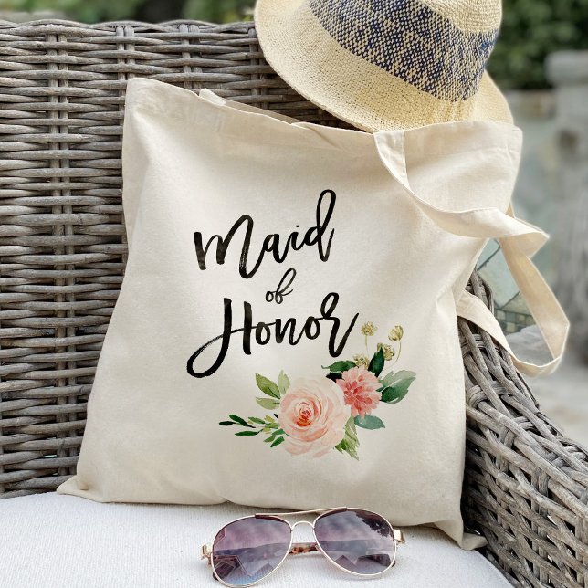 Blush floral  maid of honor wedding favor tote bag (Creator Uploaded)