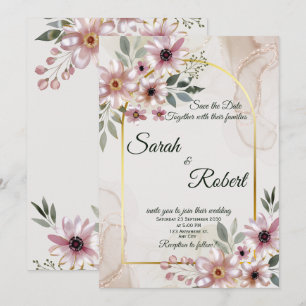 Blush Floral Marble Gold Arch Wedding Invite
