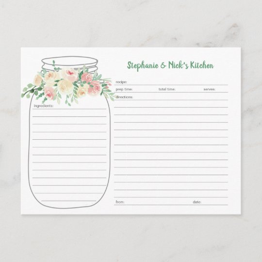 blush floral mason jar newlywed recipe cards recipe card size standard