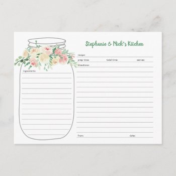 Blush Floral Mason Jar Newlywed Recipe Cards by lemontreeweddings at Zazzle