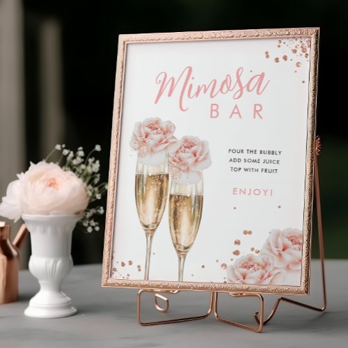 Blush Floral Mimosa Bar Bridal Shower Table Sign