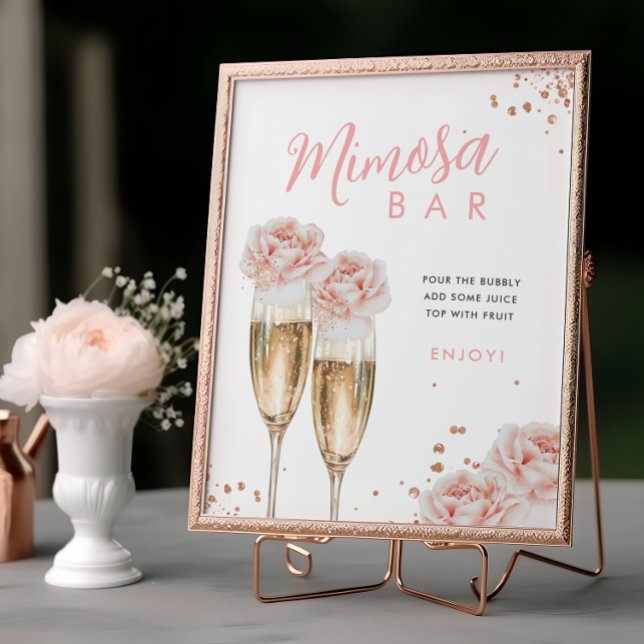 Blush Floral Mimosa Bar Bridal Shower Table Sign (Creator Uploaded)