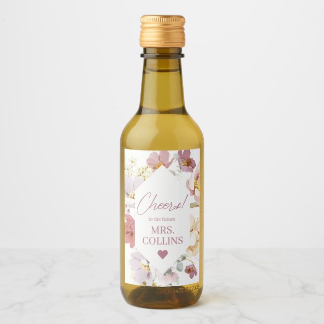 Blush Floral Mini Wine Bottle Label (Front)