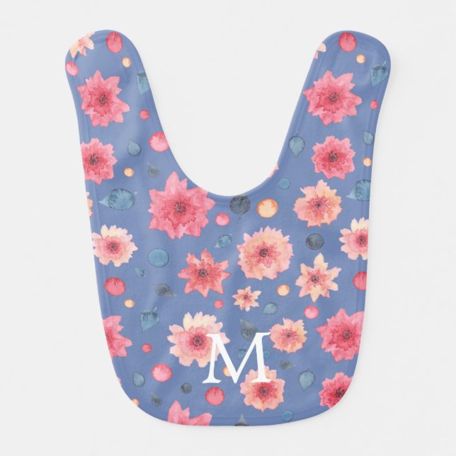Blush Floral ⎥Monogram Baby Bib (Front)