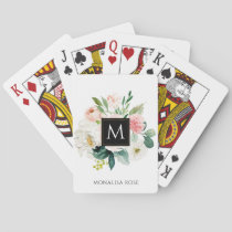 blush floral monogram playing cards