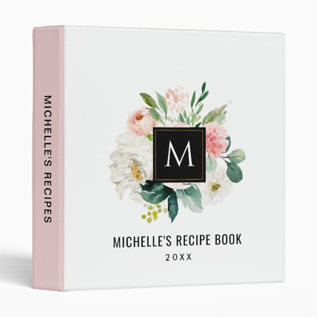 blush floral monogram recipe 3 ring binder (Front/Spine)