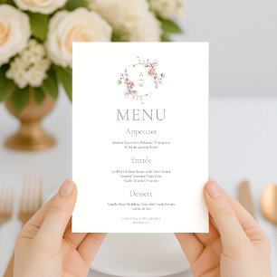 Blush Floral Monogram Two-Sided Wedding Menu Invitation