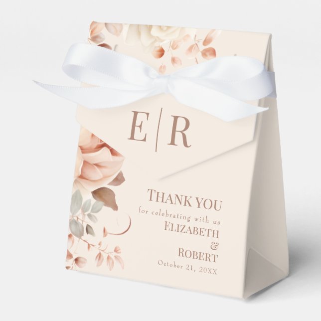Blush Floral Monogram Wedding Favor Box (Front Side)