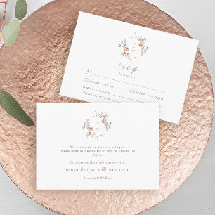 Blush Floral Monogram Wedding RSVP & Info Card