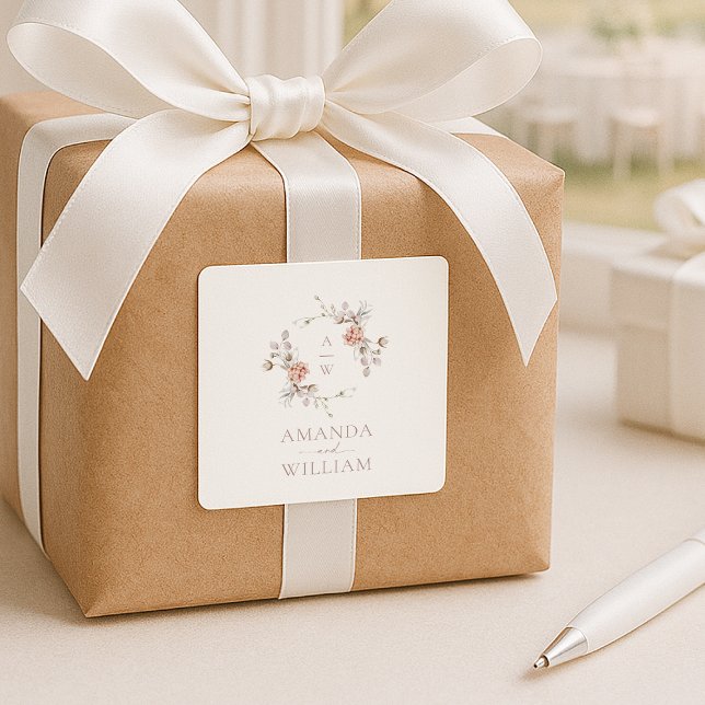 Blush Floral Monogram Wedding Sticker  (Creator Uploaded)