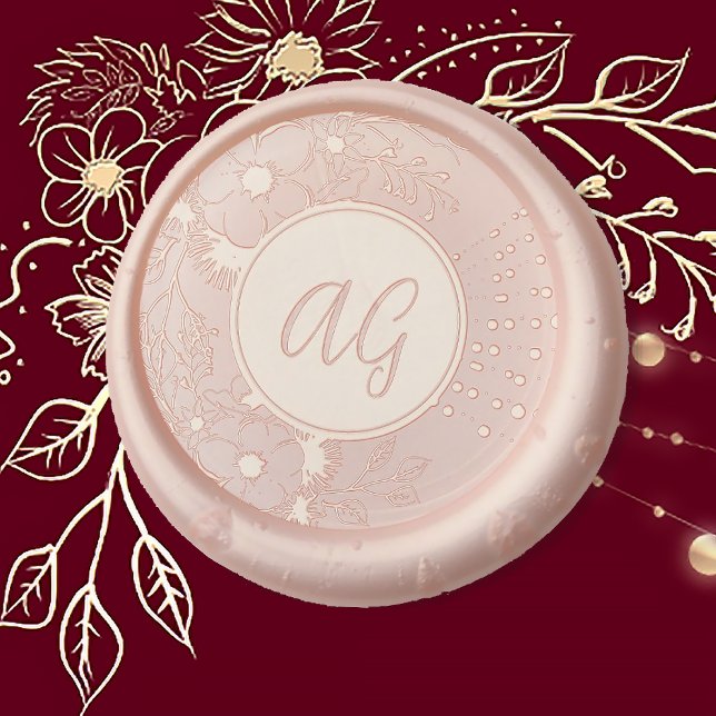 Blush Floral Monogram Wedding Wax Seal Sticker (Creator Uploaded)