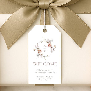 Blush Floral Monogram Wedding Welcome Gift Tags