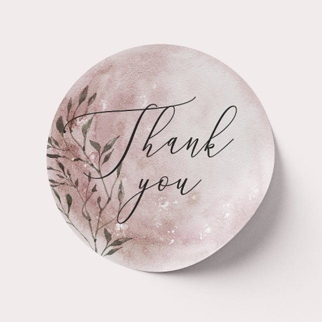 Blush Floral Moon | Script Thank You Wedding Favor Classic Round Sticker (Creator Uploaded)