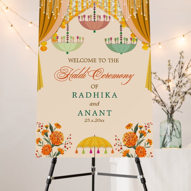 Blush Floral Mughal Arch Wedding Welcome Sign (In Situ (Stand))