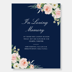 blush floral navy blue wedding memorial sign