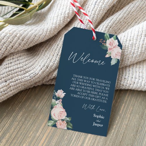 Blush Floral Navy Destination Wedding Welcome Gift Tags