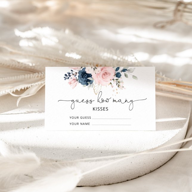 Blush floral navy guess how many kisses bridal enclosure card (Creator Uploaded)