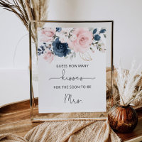 Blush floral navy how many kisses bridal game