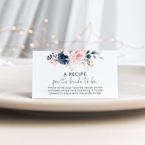 Blush floral navy Recipe for the bride to be Enclosure Card