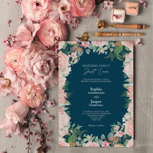 Blush Floral Navy Simple Nothing Fancy Wedding Invitation