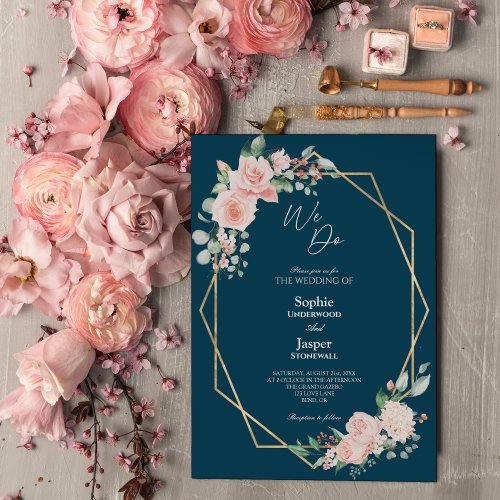 Blush Floral Navy Simple We Do Wedding Invitation