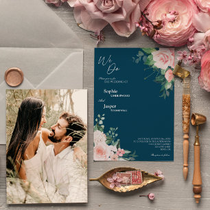 Blush Floral Navy We Do Photo Wedding Invitation