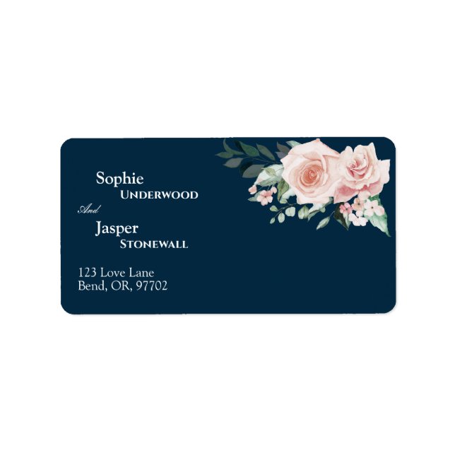 Blush Floral Navy Wedding Address Label (Front)