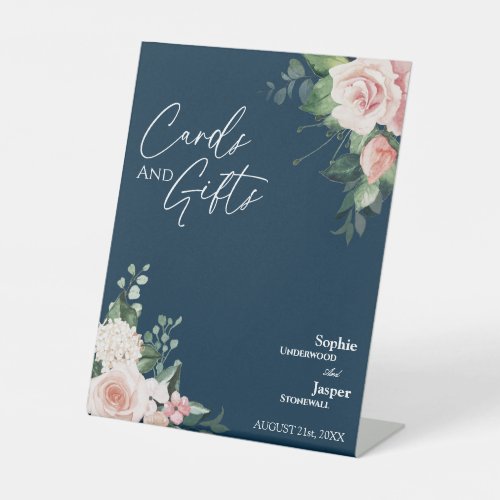 Blush Floral Navy Wedding Cards and Gifts Sign