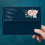 Blush Floral Navy Wedding Envelope<br><div class="desc">This blush floral navy wedding envelope design features beautiful chic classic backgrounds of pastel pink and navy blue with simple modern typography and elegant calligraphy to set a sophisticated tone for any style of event. Each product is embellished with gorgeous blush pink roses and peach and ivory hydrangeas arranged with...</div>