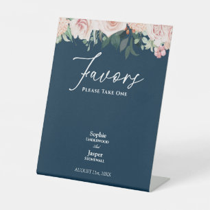 Blush Floral Navy Wedding Favors Pedestal Sign