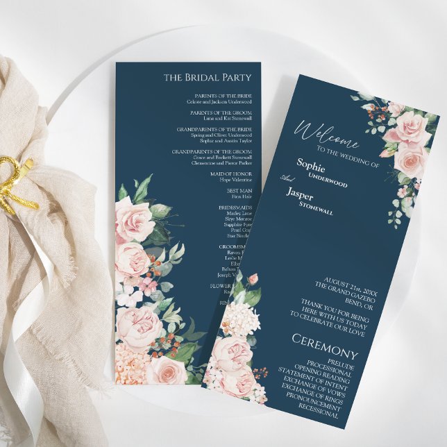 Blush Floral Navy Wedding Flat Program (Creator Uploaded)