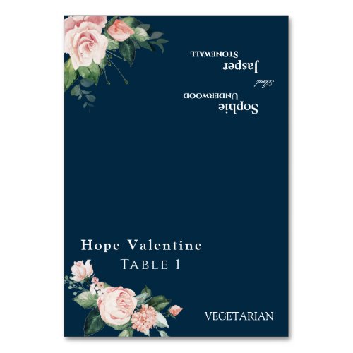 Blush Floral Navy Wedding Foldable Place Card