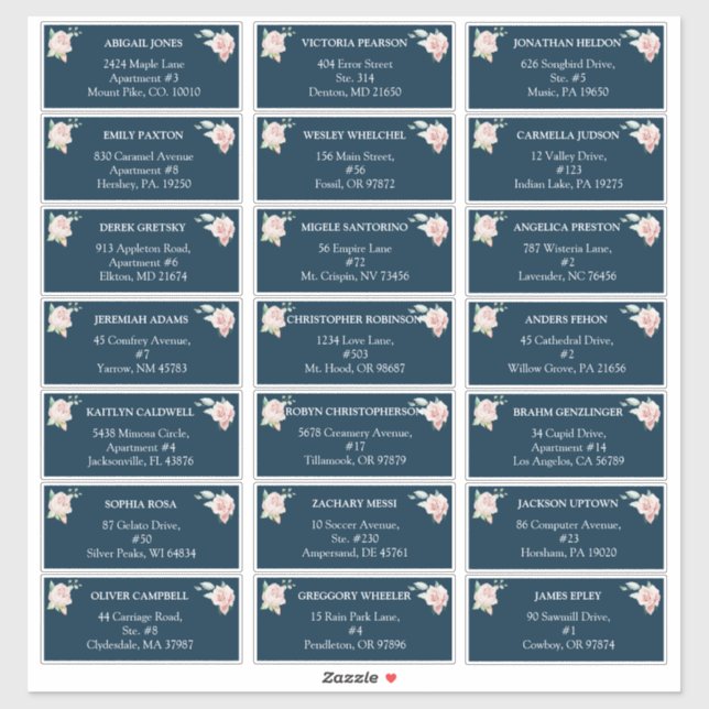 Blush Floral Navy Wedding guest address labels (Sheet)