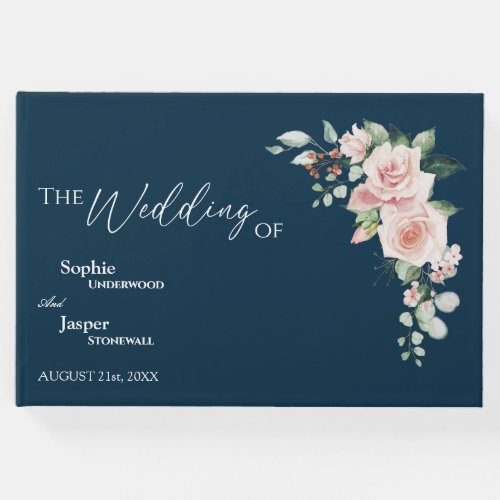 Blush Floral Navy Wedding Guest Book