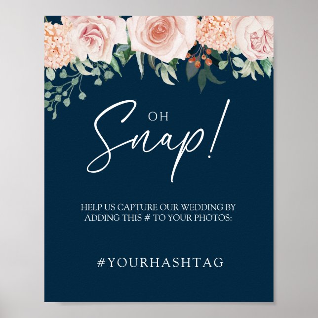 Blush Floral Navy Wedding Oh Snap Poster (Front)