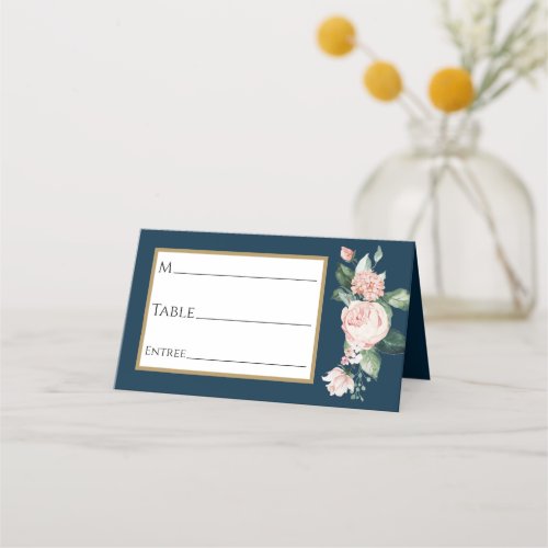 Blush Floral Navy Wedding Place Card