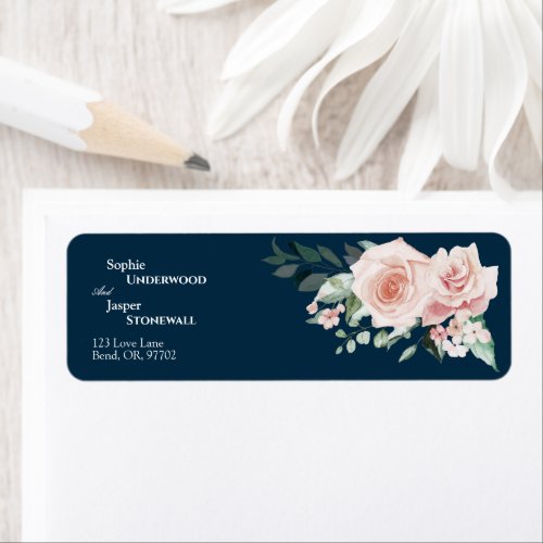 Blush Floral Navy Wedding Return Address Label