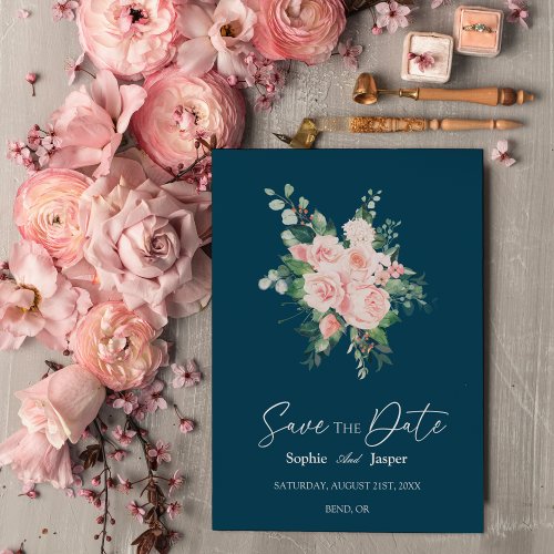 Blush Floral Navy Wedding Save The Date