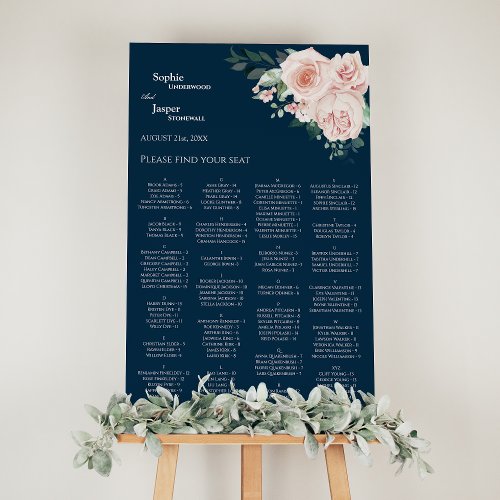 Blush Floral Navy Wedding Seating Chart Sign