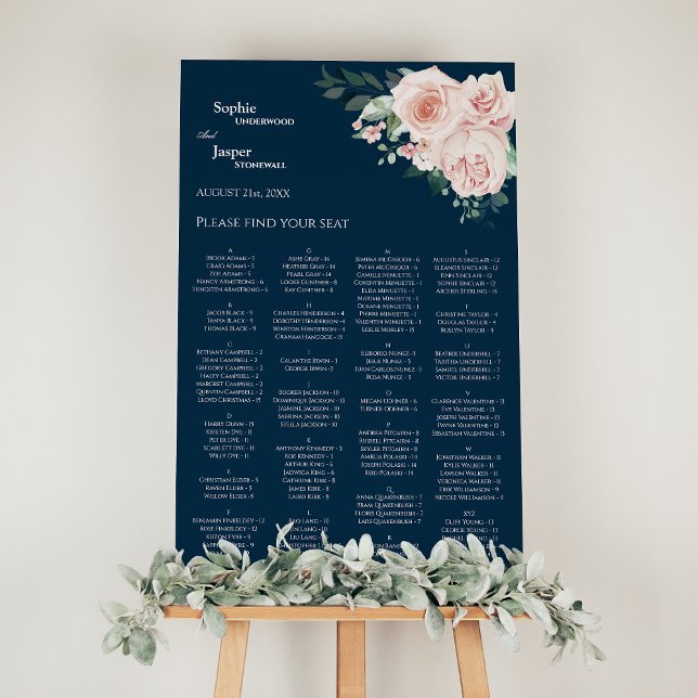 Blush Floral Navy Wedding Seating Chart Sign (Creator Uploaded)