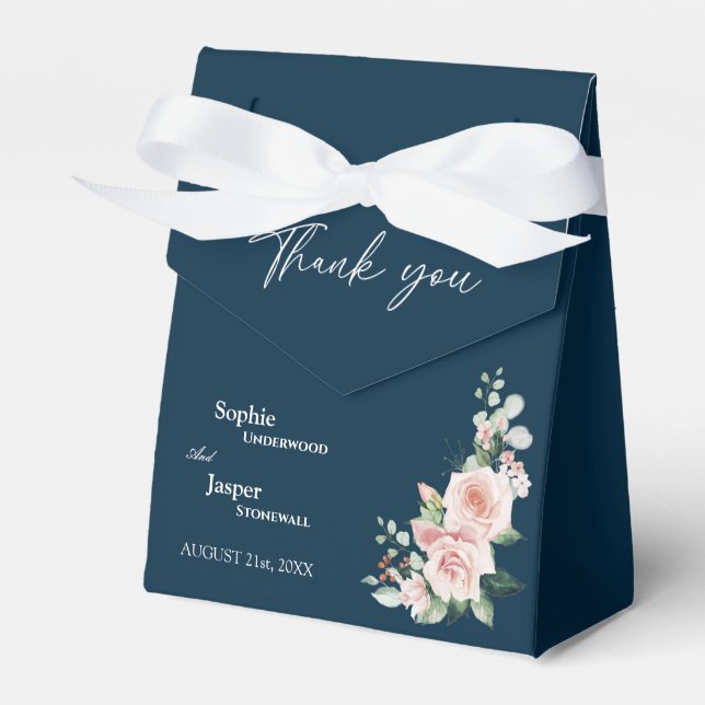 Blush Floral Navy Wedding Thank You Favor Box (Front Side)