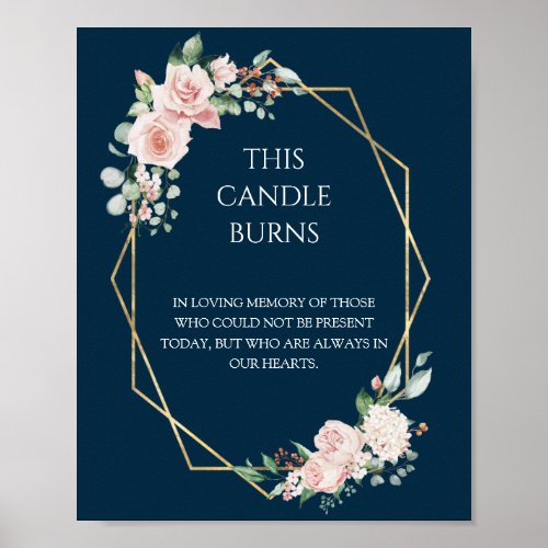 Blush Floral Navy Wedding This Candle Burns Poster