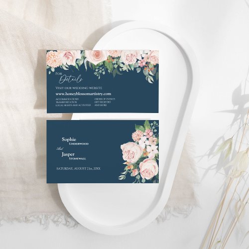 Blush Floral Navy Wedding Website Enclosure Card